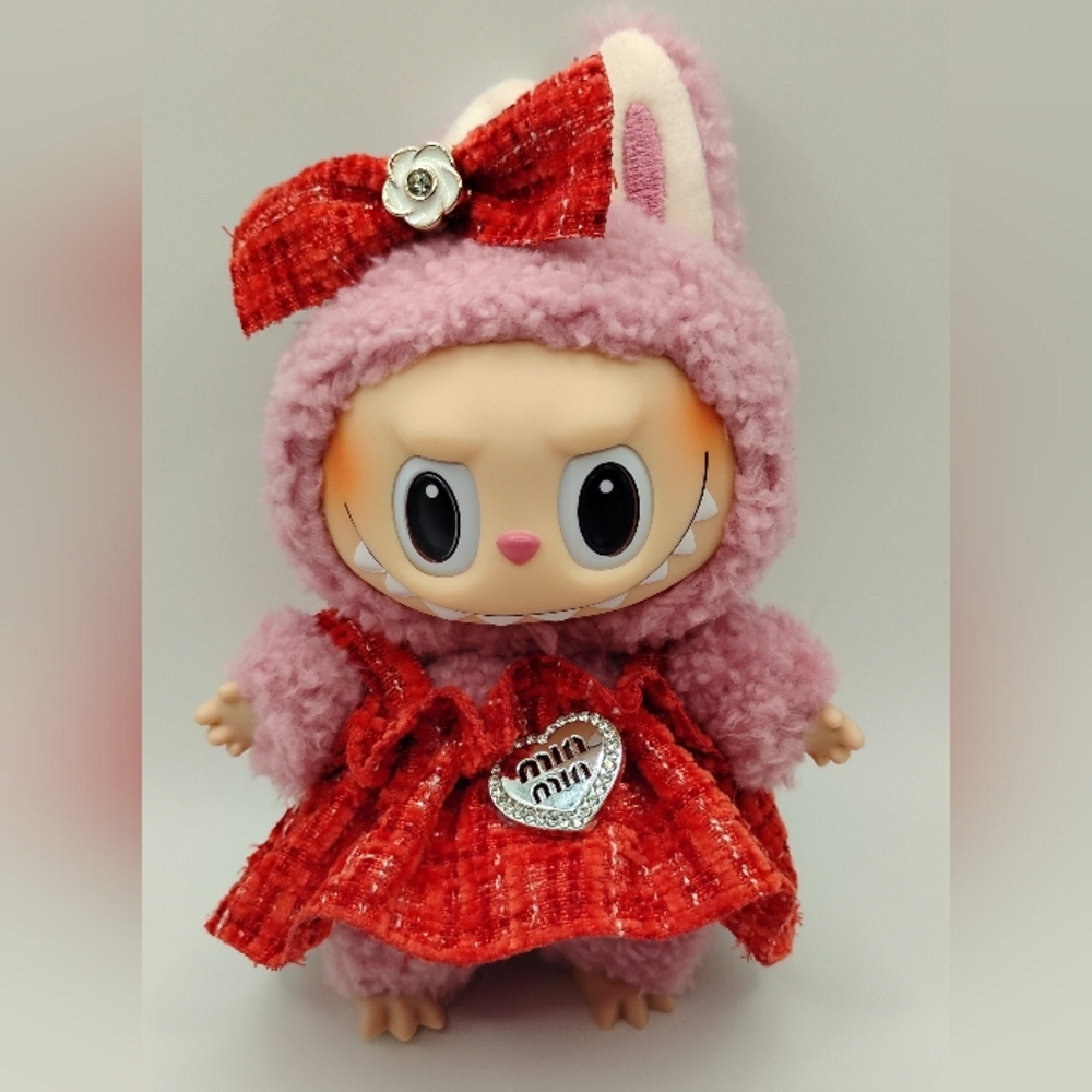 2/15$ LABUBU OUTFITS Labubu Miu Miu Vibes Red Dress With Matching Bow